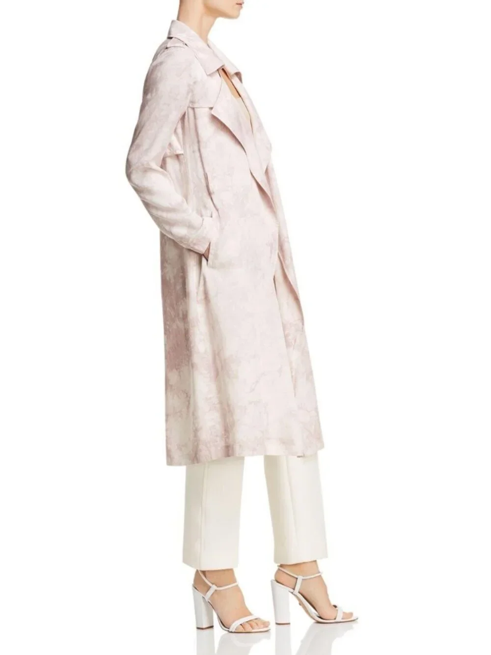 NWT Badgley Mischka White/Beige Tie Dye Trench Coat Lyocell Belted Duster Size S